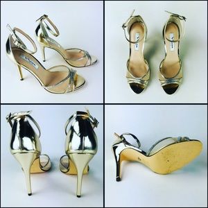 Nina Calise Gold Metallic Embellished Sandals Dressy Holiday Women Size 8.5M